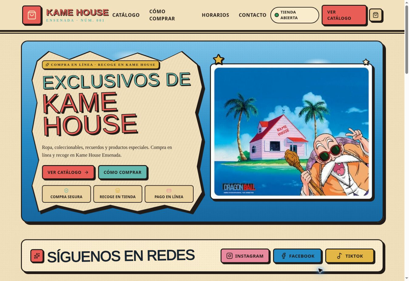 Vista de la tienda en línea de Kame House Ensenada